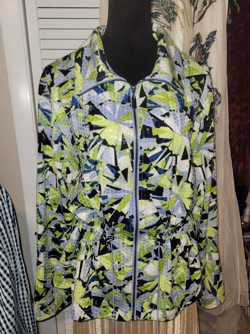 hearts of palm Lime Green, Black & White Abstract Zip Jacket